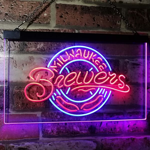 Milwaukee Brewers Logo Dual LED Neon Light Sign